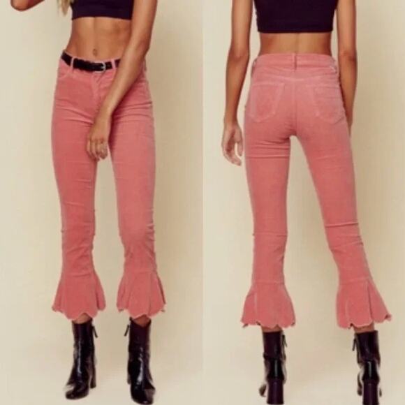 MOTHER | The Cha Cha Chew Ruffle Hem Hopscotch Salmon Pink Corduroy Jeans 28 - Picture 1 of 16